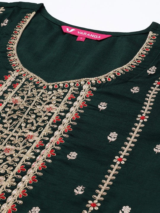 Women Floral Embroidered Regular Kurta with Trousers & With Dupatta
