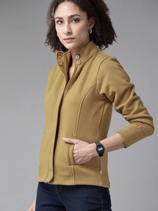 Women Brown Solid Tailored Jacket