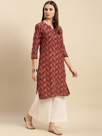 Thumbnail for geometric-printed-round-neck-cotton-straight-kurta