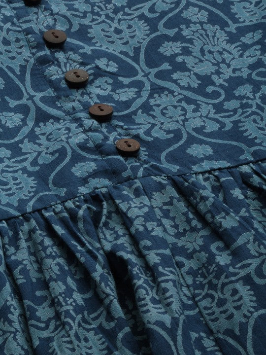 women-navy-blue-printed-a-line-kurta-with-gathered-detail