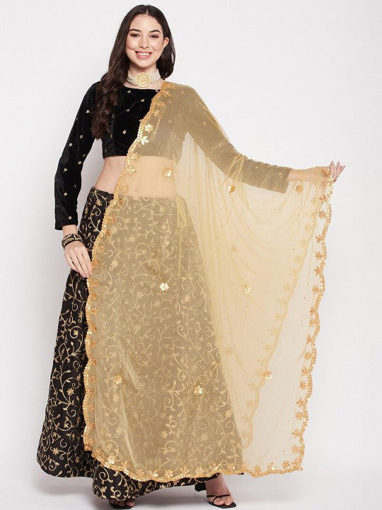 Ethnic Motifs Embroidered Chiffon Dupatta with Gotta Patti