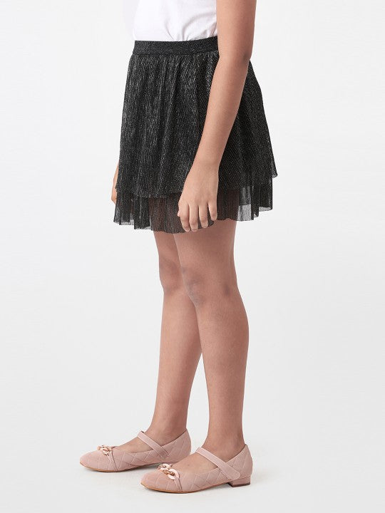 girls-black-self-design-fared-mini-skirts