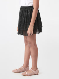 Thumbnail for girls-black-self-design-fared-mini-skirts