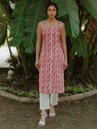 Thumbnail for women-pink-&-magenta-printed-strappy-straight-kurta