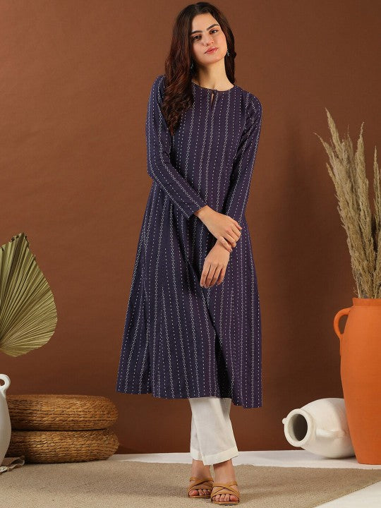ethnic-woven-design-round-neck-panelled-cotton-a-line-kurta