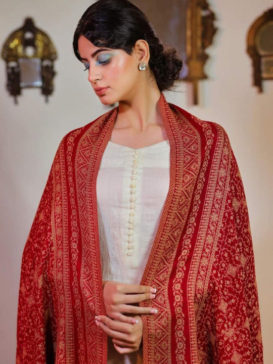 Turquoise Blue Ethnic Motifs Woven Design Shawl