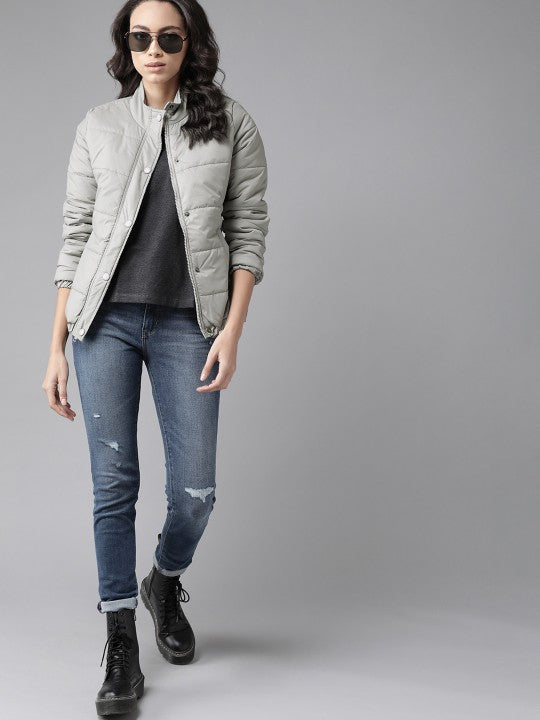 Women Brown Solid Padded Jacket