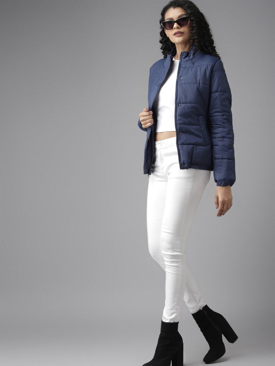 Women Grey Solid Padded Jacket