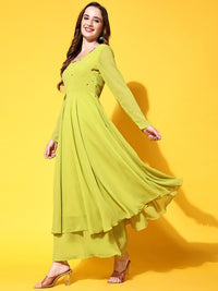 Thumbnail for Women Burgundy Ethnic Motifs Georgette Anarkali Kurta