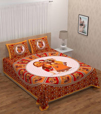Thumbnail for vamika-printed-cotton-dafli-orange-bedsheet-with-pillow-covers-(pm-dafli-orange