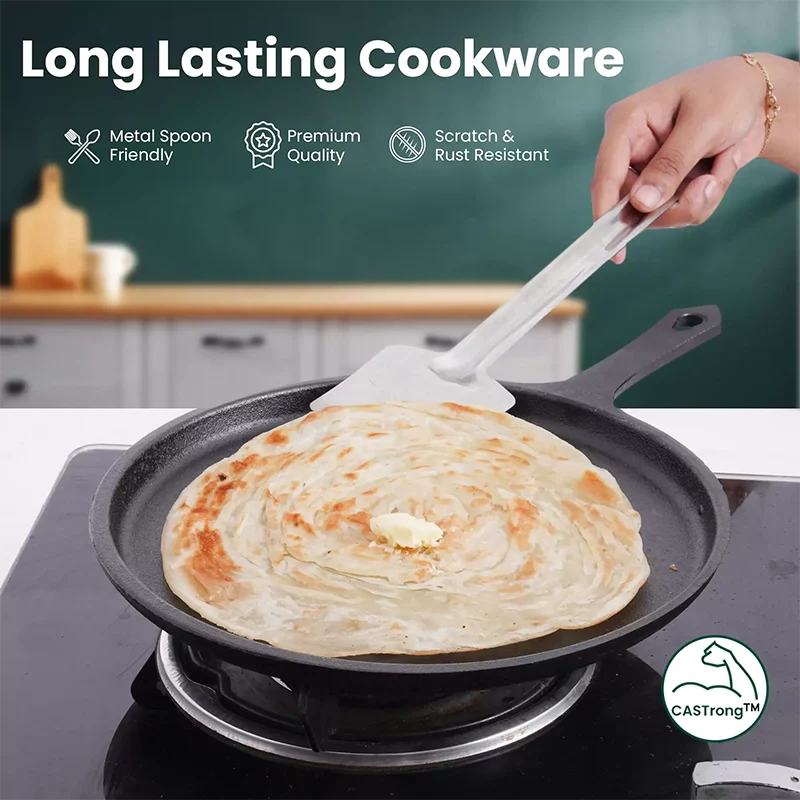 The Indus Valley CASTrong Cast Iron Cookware Set: Tadka Pan + Cast Iron Tawa With Handle (Pre Seasoned) + Cast Iron Kadai Wok Model + Cast Iron Fry Pan, Kitchen set for Home, 100% Pure, Toxin
