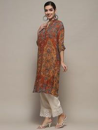 Thumbnail for floral-printed-mandarin-collar-regular-sleeves-straight-a-line-kurta