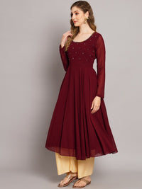 Thumbnail for Women Burgundy Ethnic Motifs Georgette Anarkali Kurta