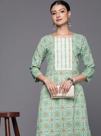 Thumbnail for Women Blue Floral Print Straight Kurta With Lace Detail