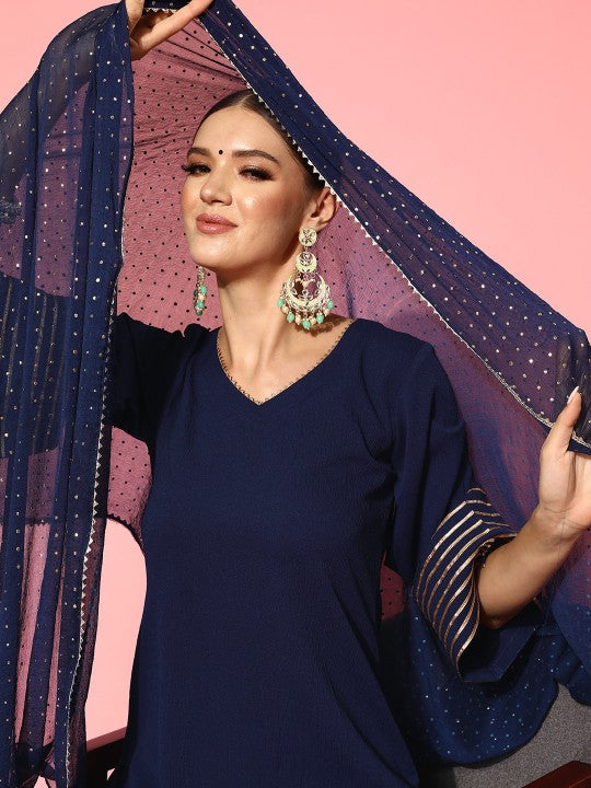 Women Regular Gotta Patti Silk Crepe Kurta with Trousers & With Dupatta