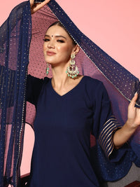 Thumbnail for Women Regular Gotta Patti Silk Crepe Kurta with Trousers & With Dupatta