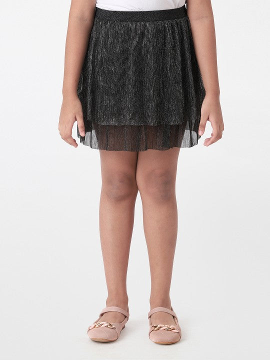 girls-black-self-design-fared-mini-skirts