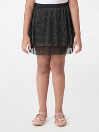 Thumbnail for girls-black-self-design-fared-mini-skirts