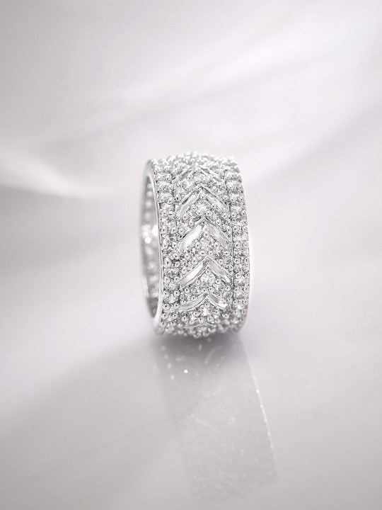 Rhodium-Plated-Cubic-Zirconia-Stone-Studded-Finger-Ring