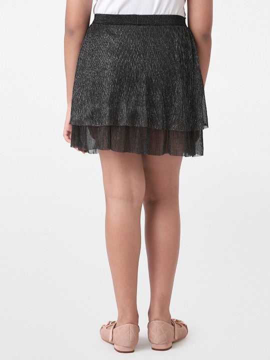 girls-black-self-design-fared-mini-skirts