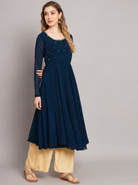 Thumbnail for Women Burgundy Ethnic Motifs Georgette Anarkali Kurta