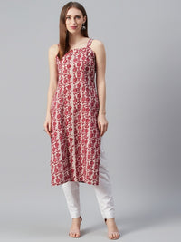 Thumbnail for women-pink-&-magenta-printed-strappy-straight-kurta