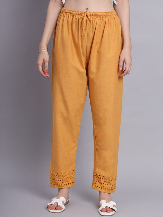 Pure Cotton Lace Hem Design Straight Palazzos