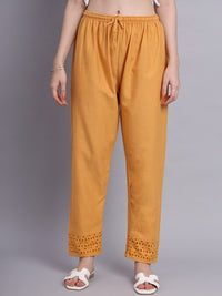 Thumbnail for Pure Cotton Lace Hem Design Straight Palazzos