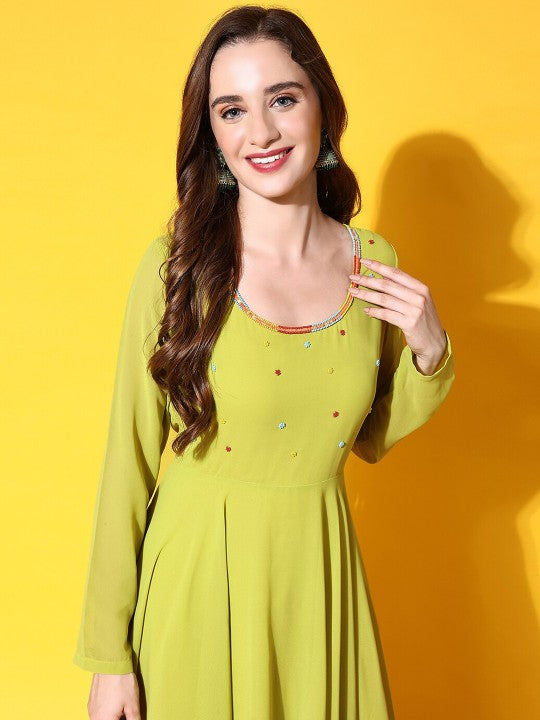 Women Burgundy Ethnic Motifs Georgette Anarkali Kurta