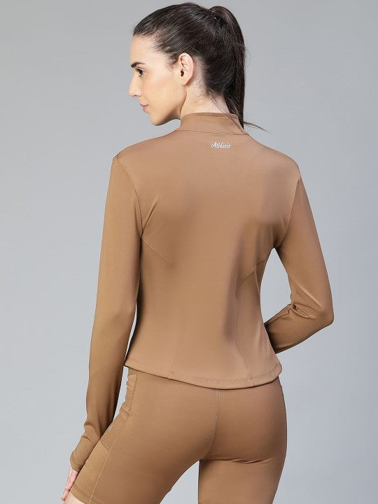 Women Geometric Lightweight Crop Training or Gym Sporty Jacket