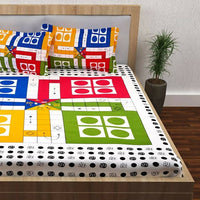 Thumbnail for Vamika Printed Cotton White Bedsheet With Multicolor Ludo Design Bedsheet With Pillow Covers (LEOC_LUDO_BLACK)