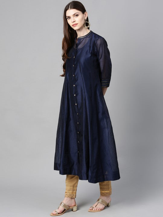 Women Green Solid Anarkali Kurta