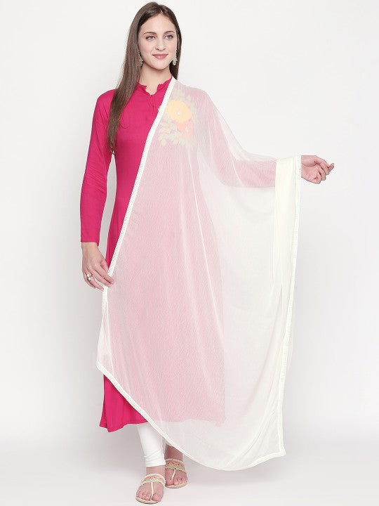 Women White Solid Dupatta