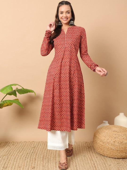 floral-printed-notch-collar-thread-work-cotton-a-line-kurta