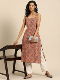 Thumbnail for Women Pink & Magenta Printed Strappy Straight Kurta