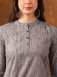 Thumbnail for grey-abstract-printed-mandarin-collar-cotton-kurta