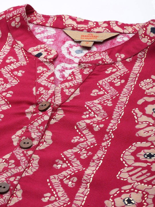 Women Green & Off White Ethnic Motifs Printed Kurta