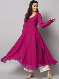 Thumbnail for Women Burgundy Ethnic Motifs Georgette Anarkali Kurta
