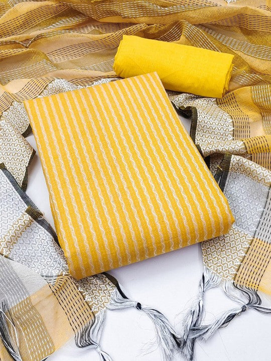 Striped Jacquard Unstitched Dress Material