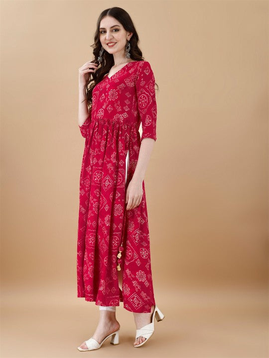 Women Paisley Embroidered Extended Sleeves Mirror Work Anarkali Kurta