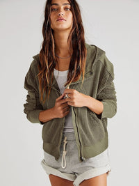 Thumbnail for green-self-design-hooded-bomber-jacket