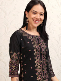 Thumbnail for women-black-&-golden-printed-straight-kurta