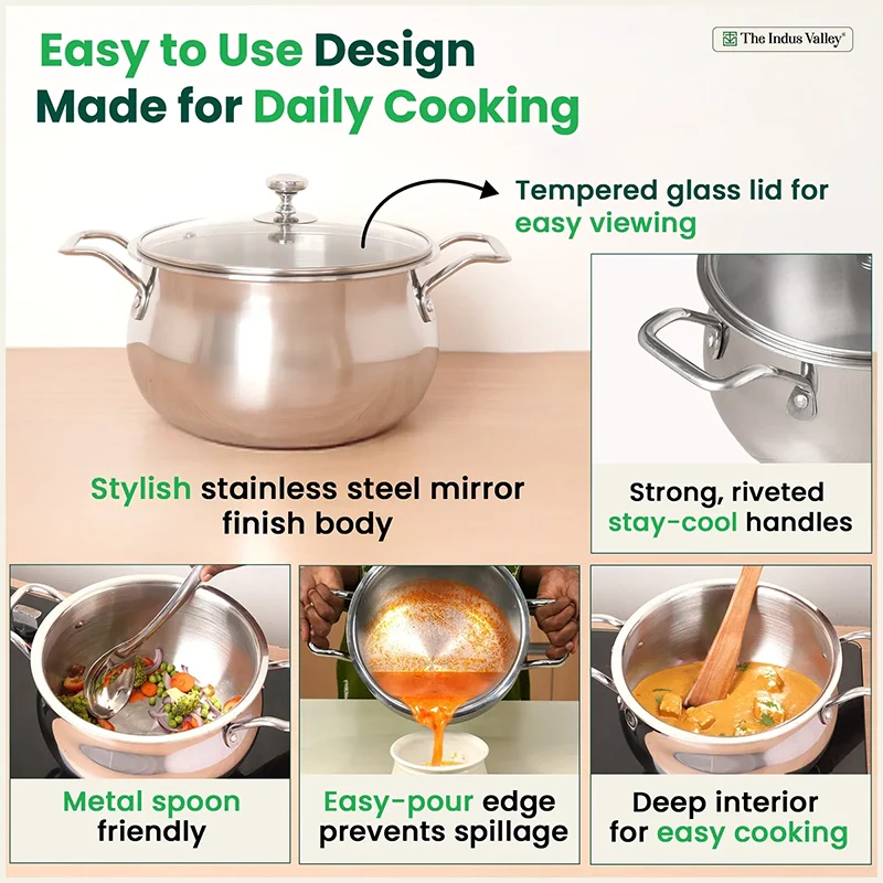 Biryani Cooking Pot+ Glass Lid, Premium Quality, 3 Layer Thick Body, 100% Toxin