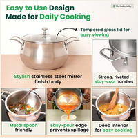 Thumbnail for Biryani Cooking Pot+ Glass Lid, Premium Quality, 3 Layer Thick Body, 100% Toxin