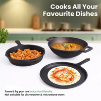 Thumbnail for The Indus Valley CASTrong Cast Iron Cookware Set: Tadka Pan + Cast Iron Tawa With Handle (Pre Seasoned) + Cast Iron Kadai Wok Model + Cast Iron Fry Pan, Kitchen set for Home, 100% Pure, Toxin