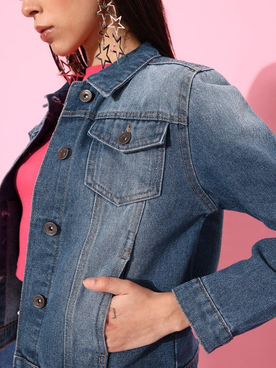 The Life Co. Pure Cotton Solid Regular Denim Trucker Jacket