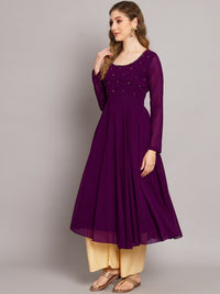 Thumbnail for women-burgundy-ethnic-motifs-georgette-anarkali-kurta