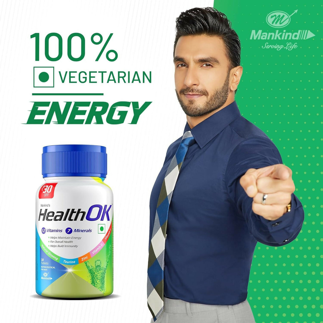 Health OK Multivitamin Tablets For Daily Energy, Vitamin D, C & Overall Health