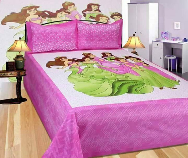 vamika-printed-cotton-cindrella-design-pink-bedsheet-with-pillow-covers-(pm-cinderella-pink