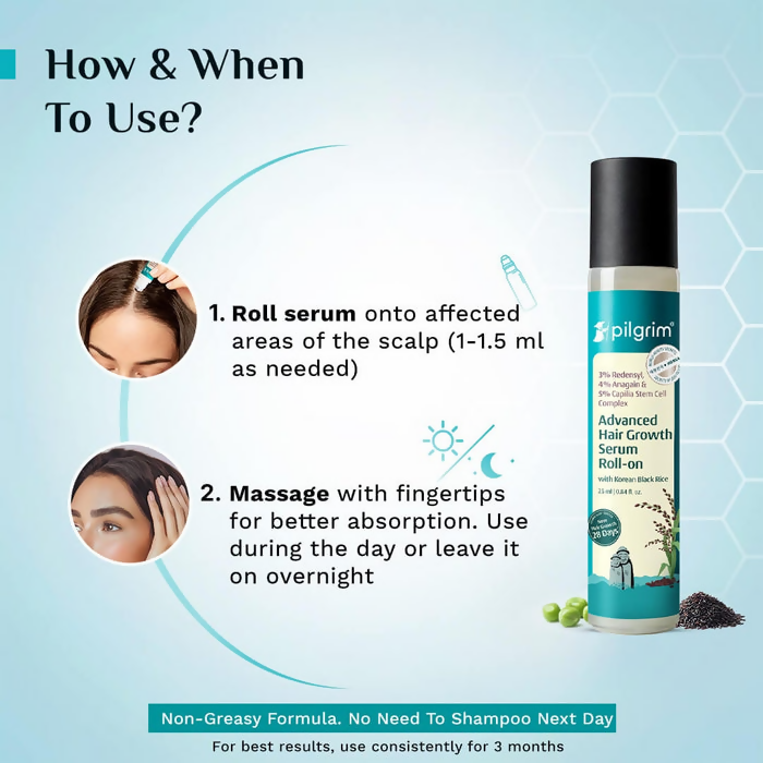 Pilgrim 3% Redensyl, 4% Anagain & 5% Capilia Stem Cell Complex Advanced Hair Growth Serum Roll